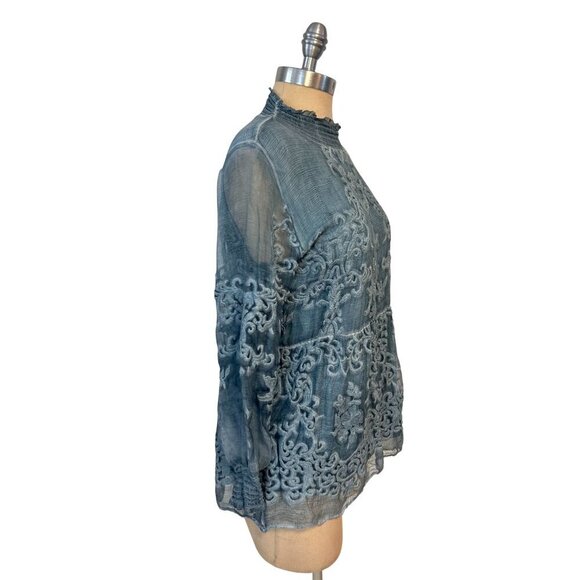 Soft Surroundings Silk Embroidered Tunic Blouse Petite Small PS - Picture 3 of 6